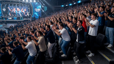 CS:GO Major赛事现场，观众热烈欢呼加油呐喊